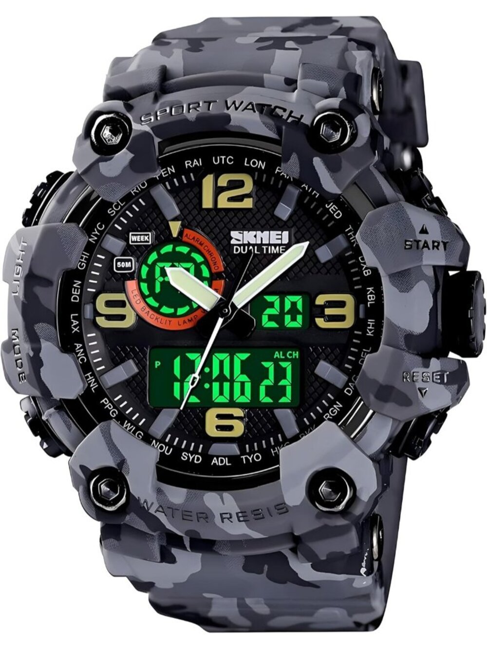 Men's Camouflage&Grey Analog Quartz S-Shock Waterproof Sports LED Digital Watch